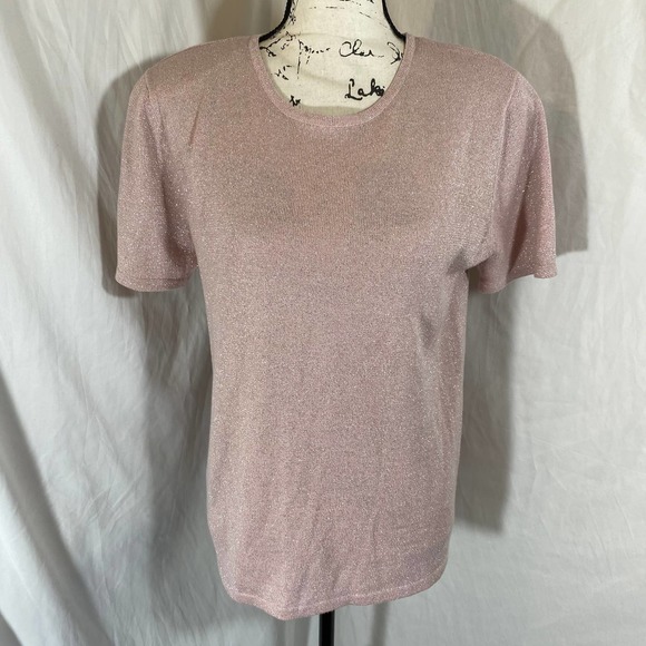 Patchington Crew Neck Short Sleeve Glitter Stretch Sweater W/Shoulder Pads Sz M - Picture 1 of 7